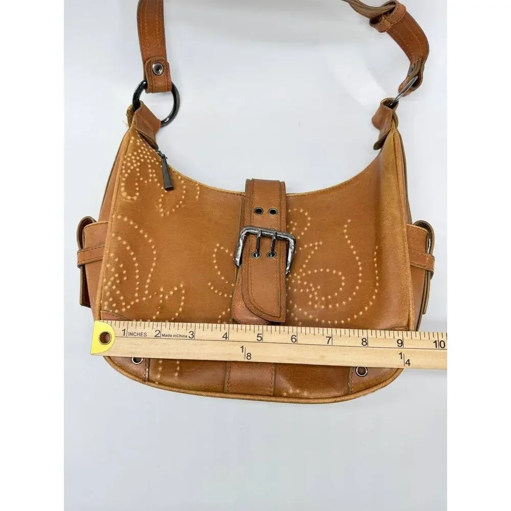 Kaela Brown Faux Leather Hobo Shoulder Bag Western Buckle Studded Swirl Purse